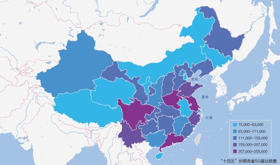 “十四五”时期各省5G基站数量